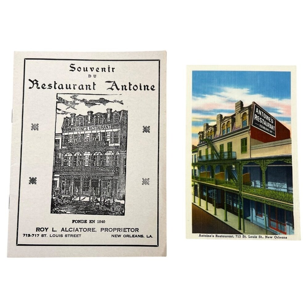 Vintage LA New Orleans Antoines Restaurant Souvenir Booklet & Postcard Unposted